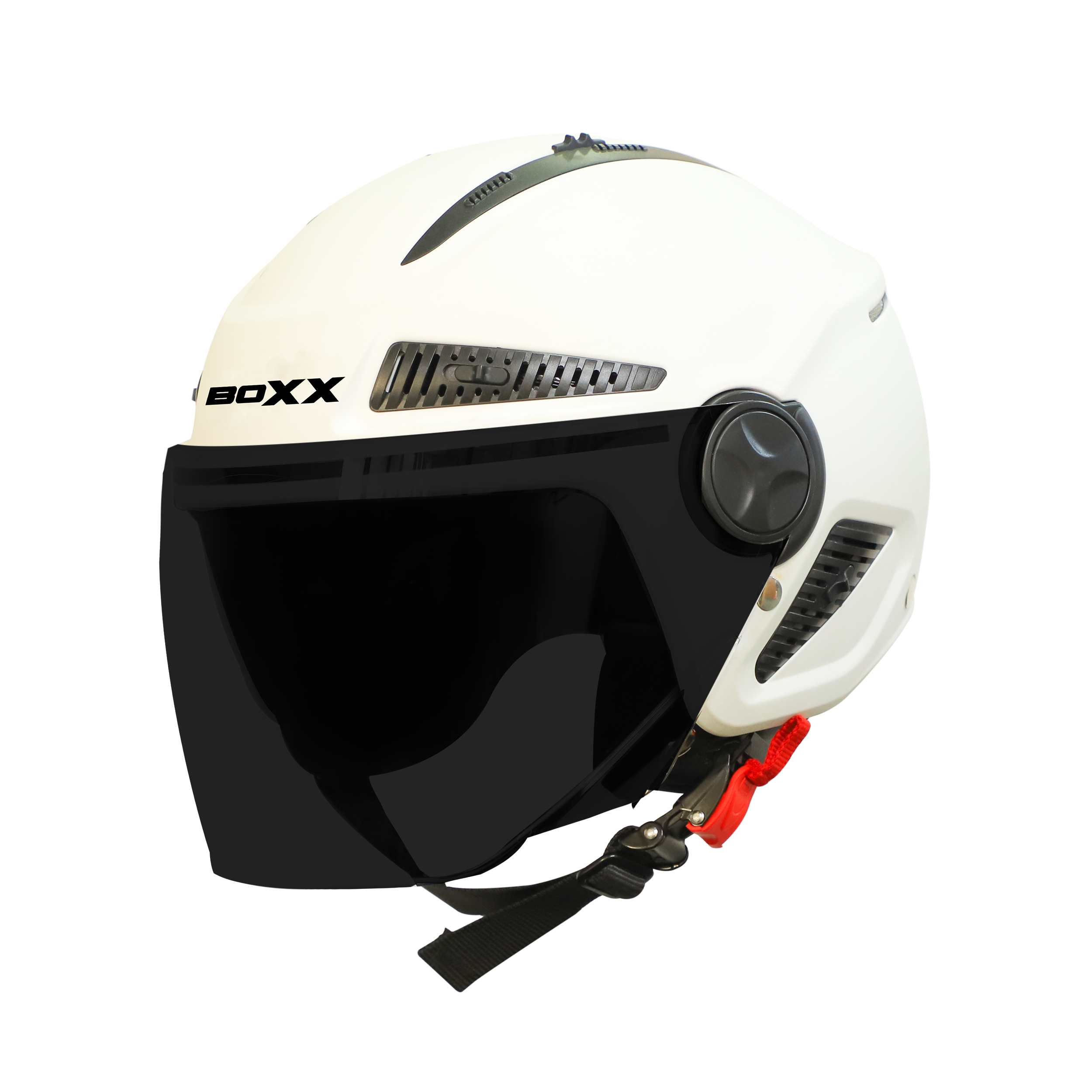 Steelbird SBH-24 Boxx ISI Certified Open Face Helmet For Men And Women (Matt White With Smoke Visor)